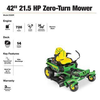 Cortacésped Tractor de Cero Radio de Giro John Deere Z320R 42″ – Motor V-Twin de 21.5 CV con Plataforma Accel Deep