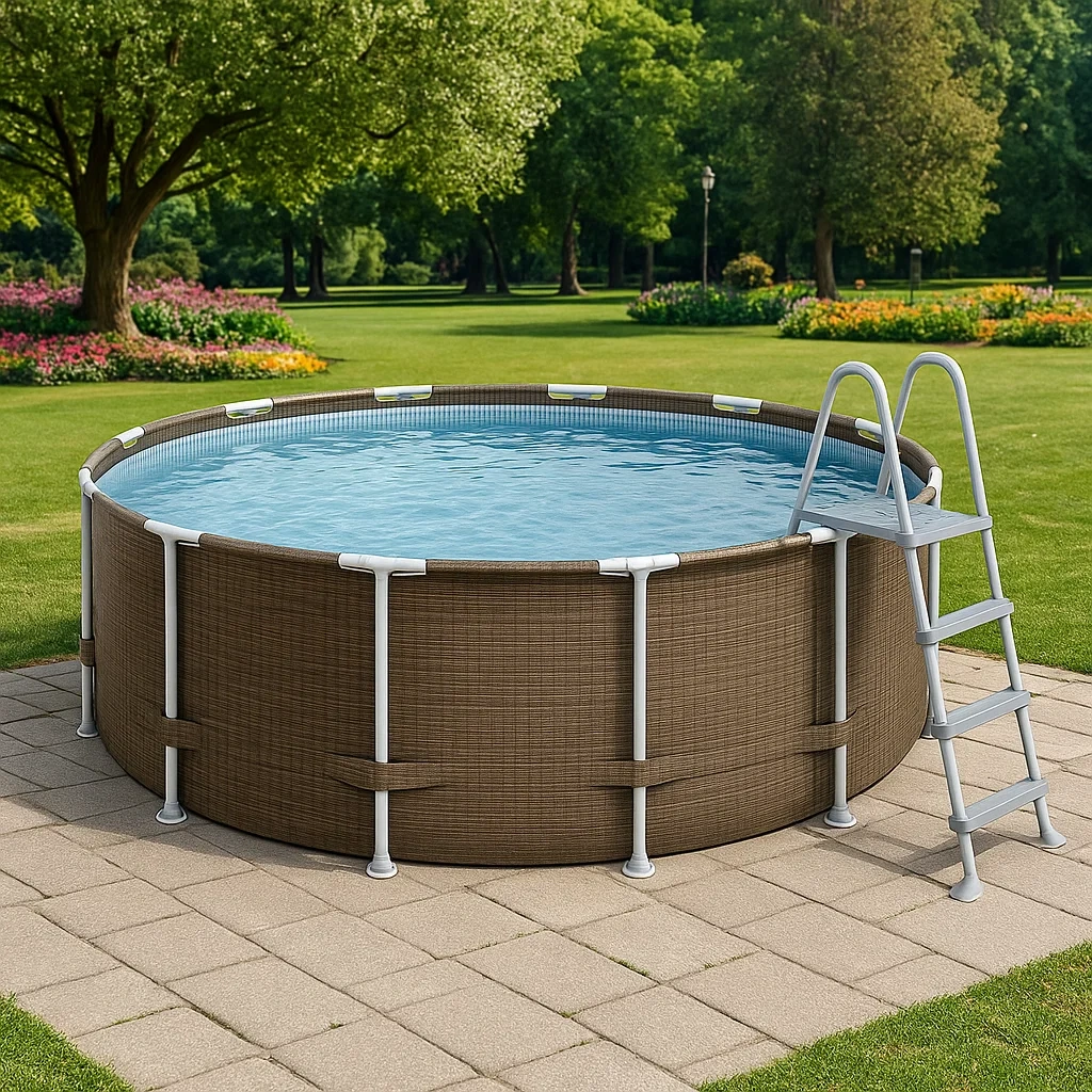 Piscina tubular redonda 298x96 cm colores marrón/beige con filtro y escalera TaObItL235nI