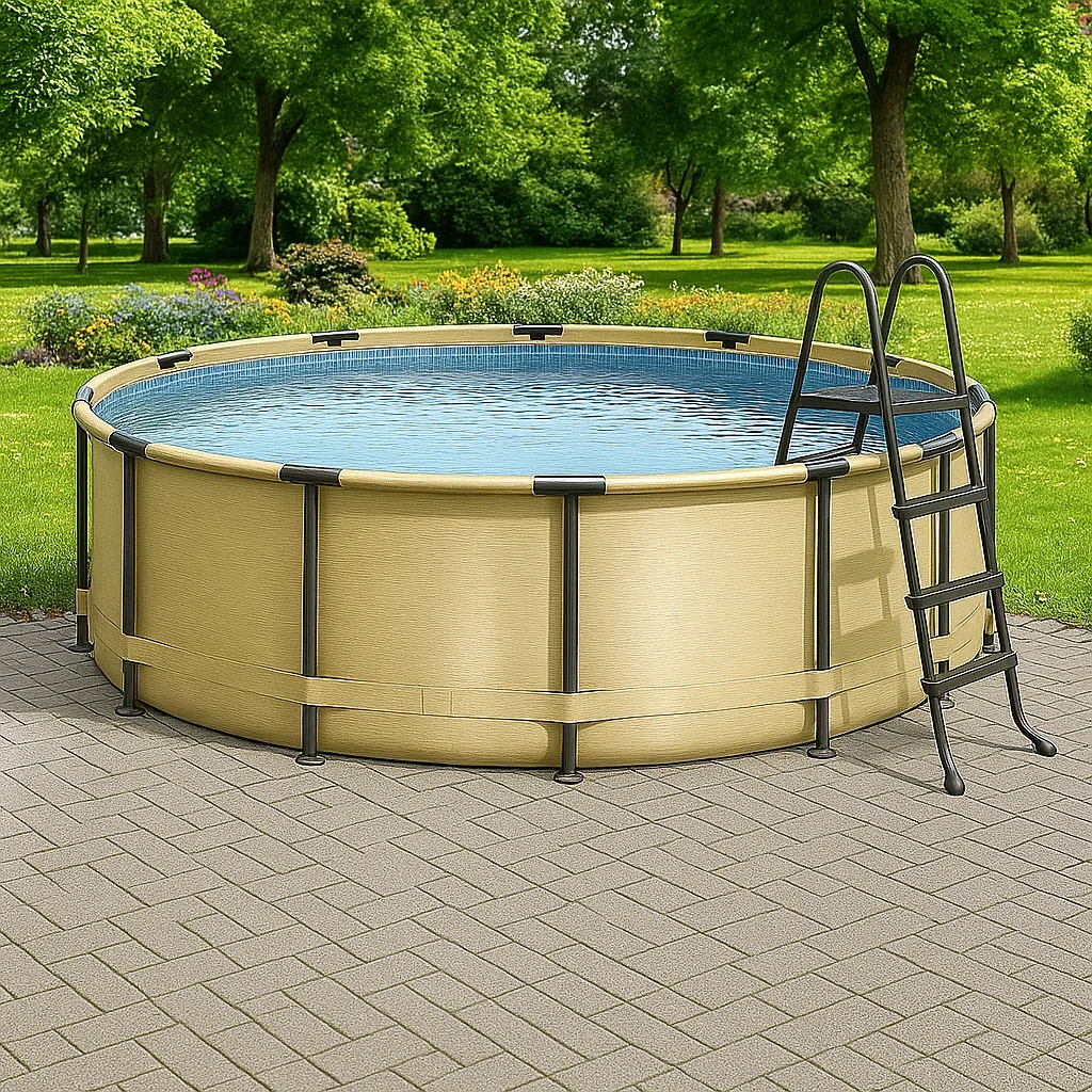 Piscina tubular redonda 358x98 cm, color beige, con filtro y escalera YQOLyvm261ti