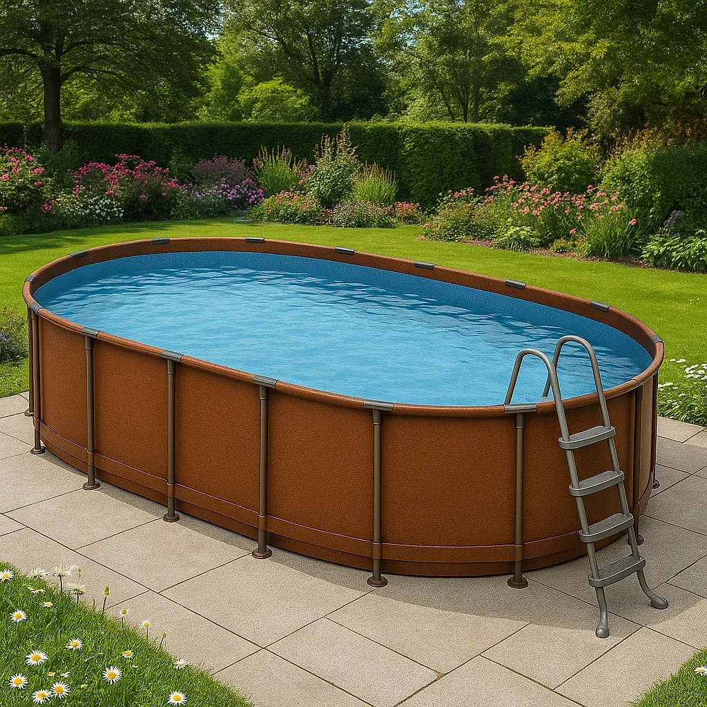 Piscina tubular ovalada desmontable acero 418x243x98 cm color marrón/azul ZLYBIbo136xr