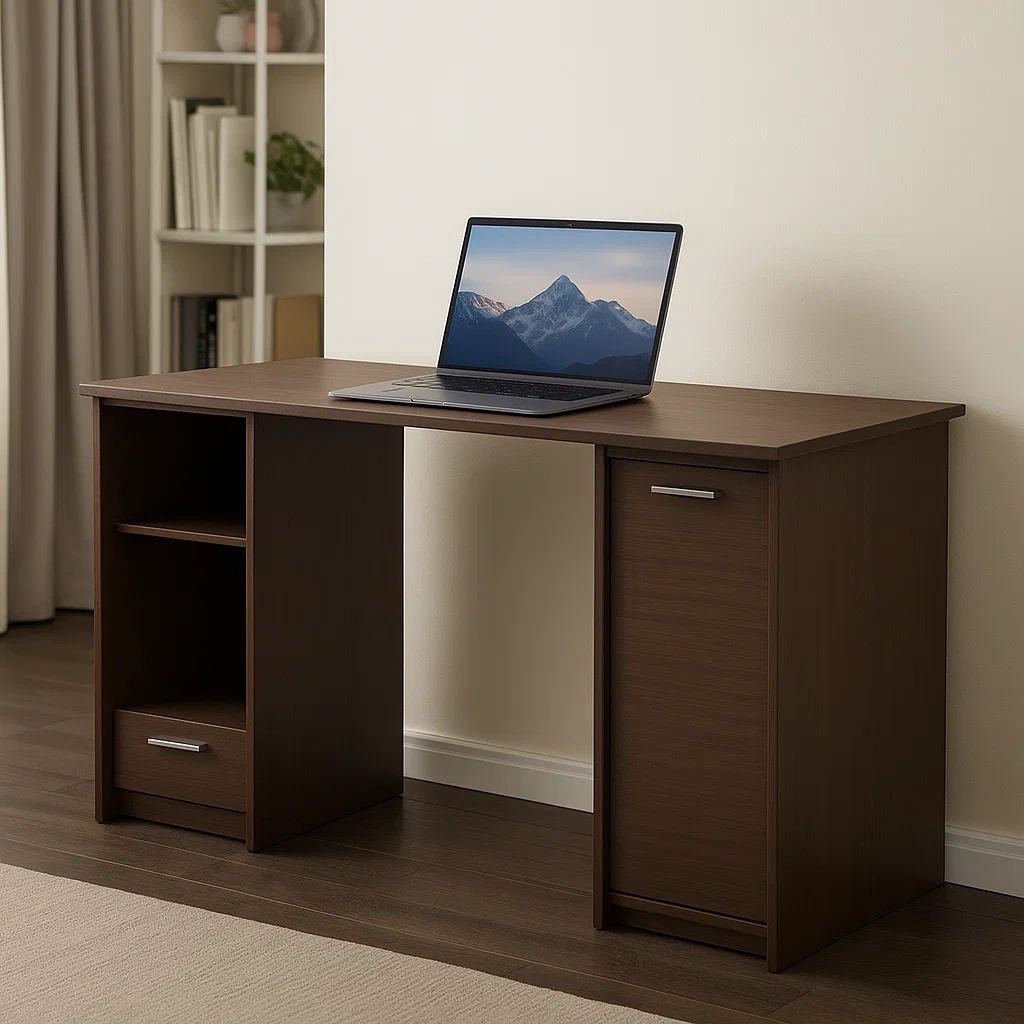 Escritorio de ordenador con 2 cajones abiertos y 2 cajones con puertas,Madera color oscuro,100x45x75 cm - DWBRGgN308kc