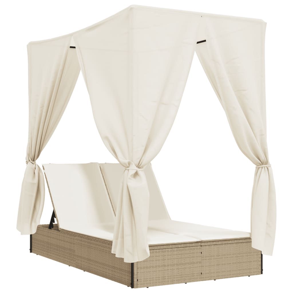 Tumbona | Silla Doble Con Techo Y Cortinas Ratán Sintético Beige Cfw457081