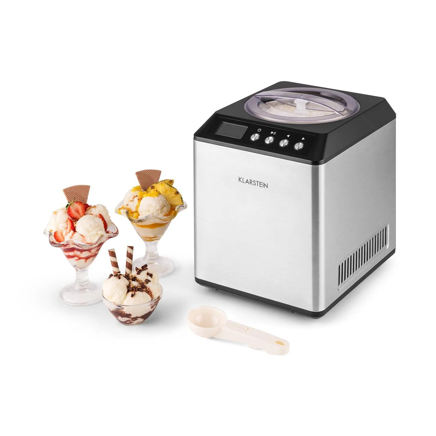 2025 Máquina para Hacer Helado Klarstein Vanilla Sky – 2L, Compresor de 180 W, Acero Inoxidable, Función de Mantener Frío, Temporizador, Pantalla LED – Color Plata