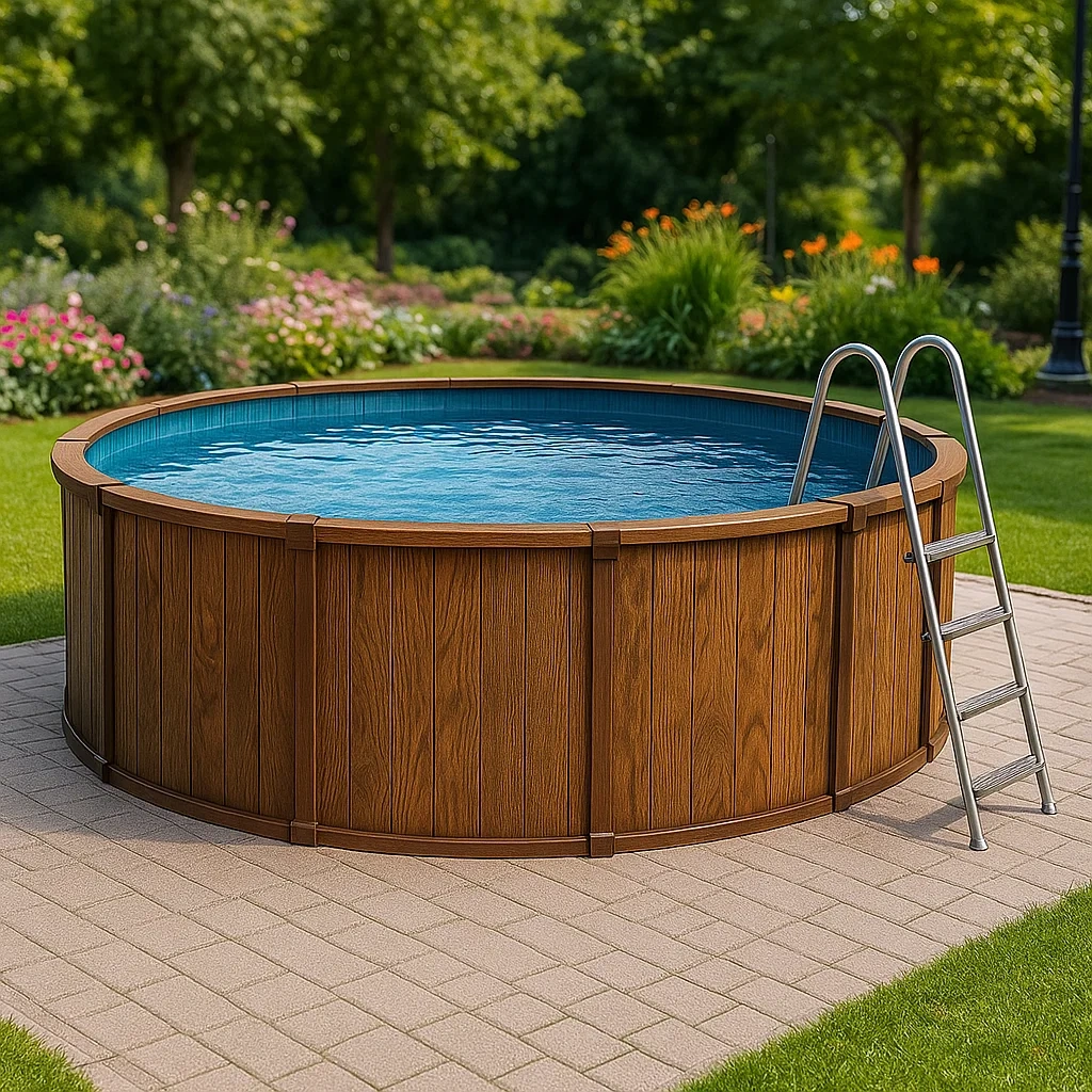 Piscina tubular redonda desmontable 298x96 cm Color madera con filtro y escalera wiUHvLI236yf