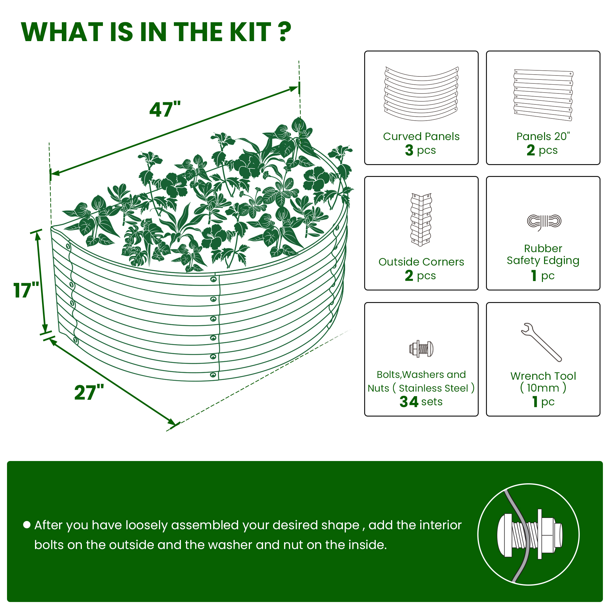 Macetero semicircular Olle Gardens en gris noche – solución de plantación alta de 43 cm para raíces sanas y un jardín elegante