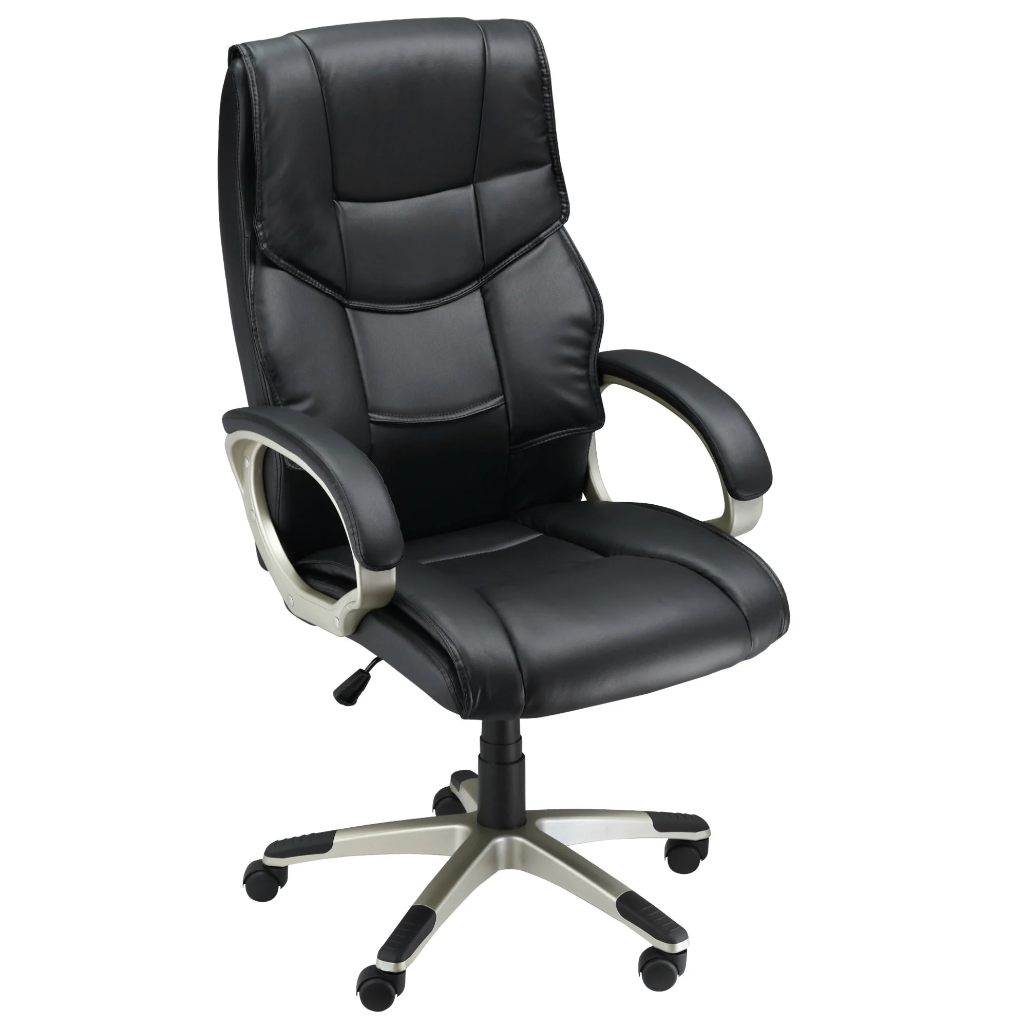 Silla de Oficina con Respaldo Alto, Sillón Giratorio de Cuero Sintético con Altura Ajustable, Negro