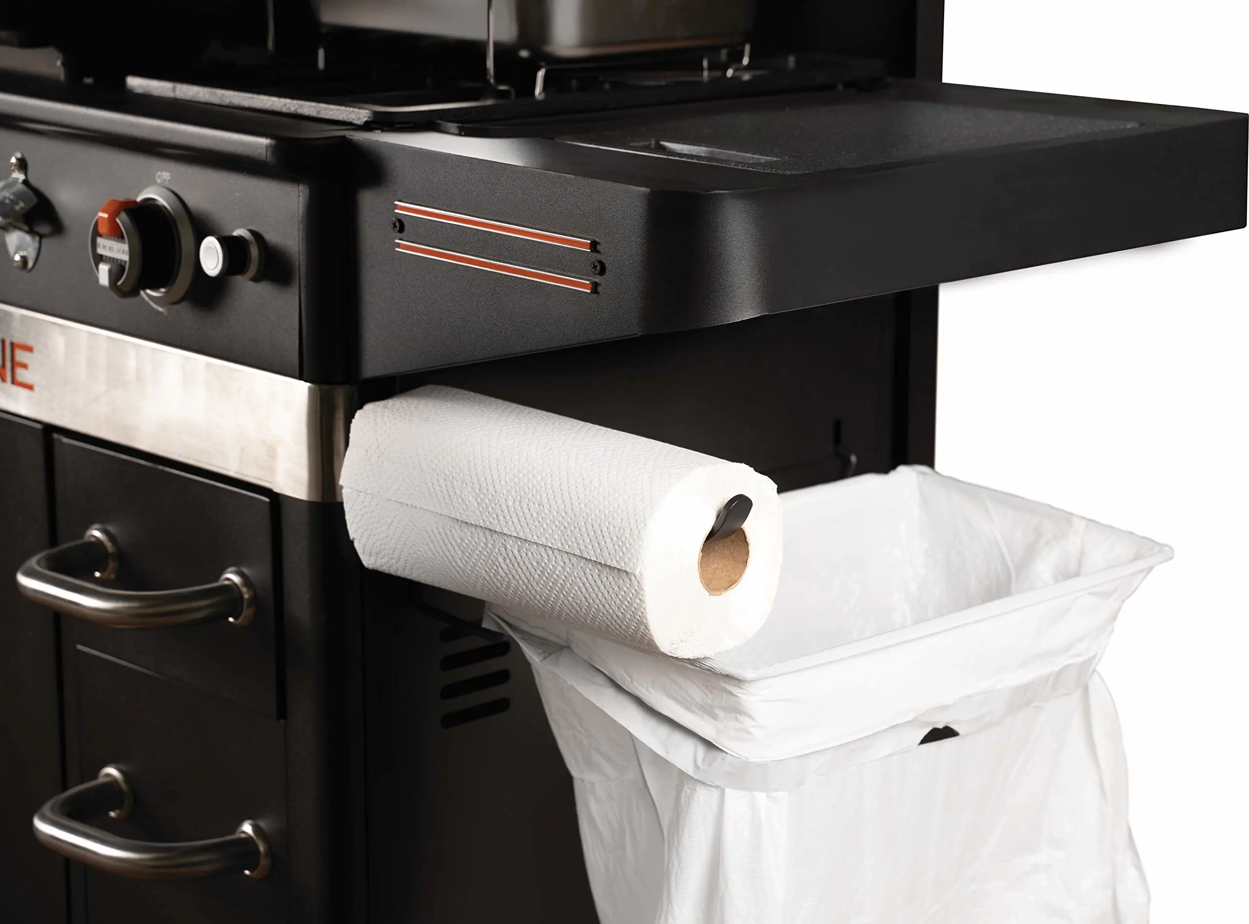 Blackstone 1962 Combo Freidora de Aire + 2 Quemadores con Campana de Acero Inoxidable. Ruedas y Estantes Laterales Dobles – Estación de Cocina Exterior Robusta de 28 Pulgadas para Jardín y Terraza – Negra