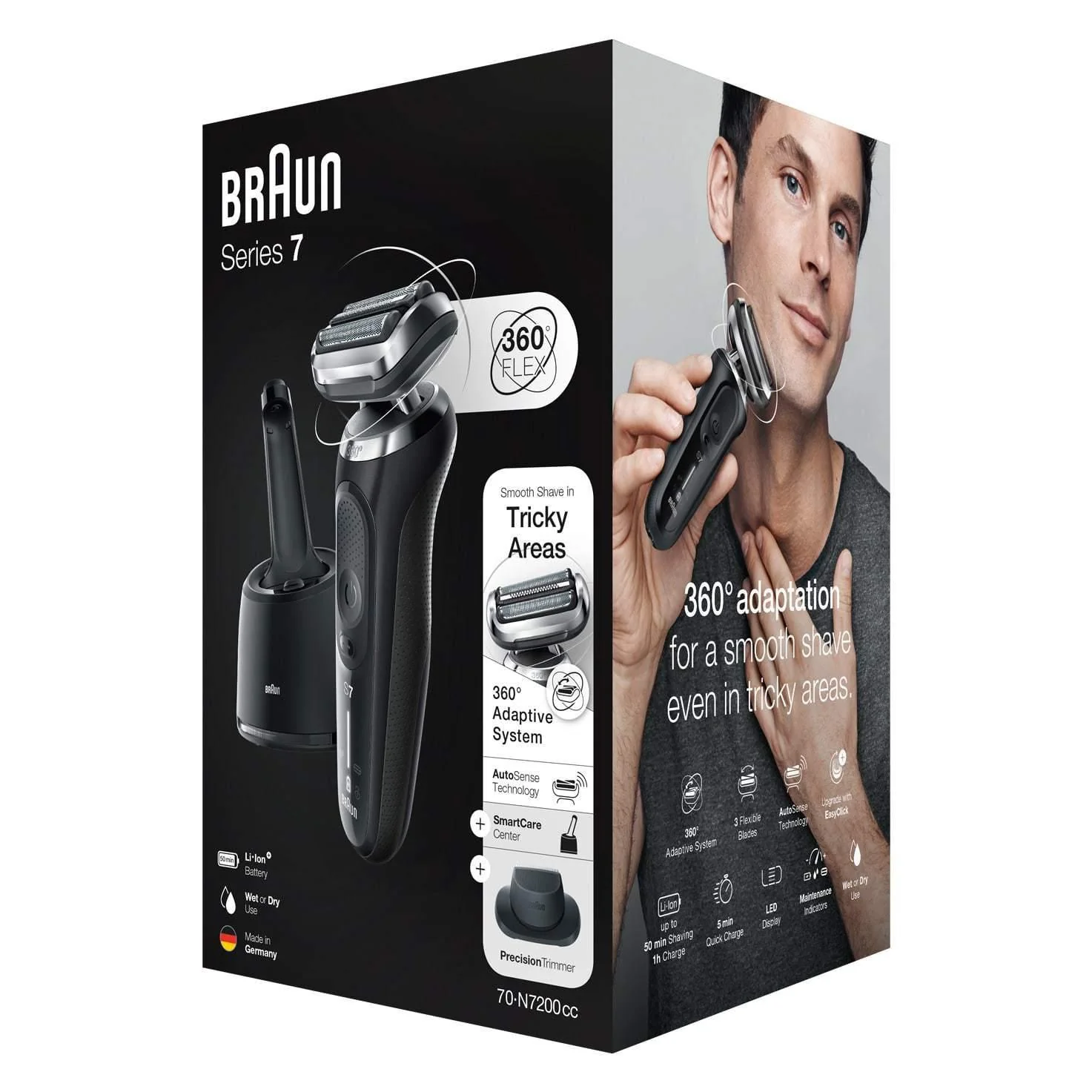 2025 Afeitadora para hombre Braun Series 7 70-N7200cc Afeitado en seco y húmedo con SmartCare Center – Negra