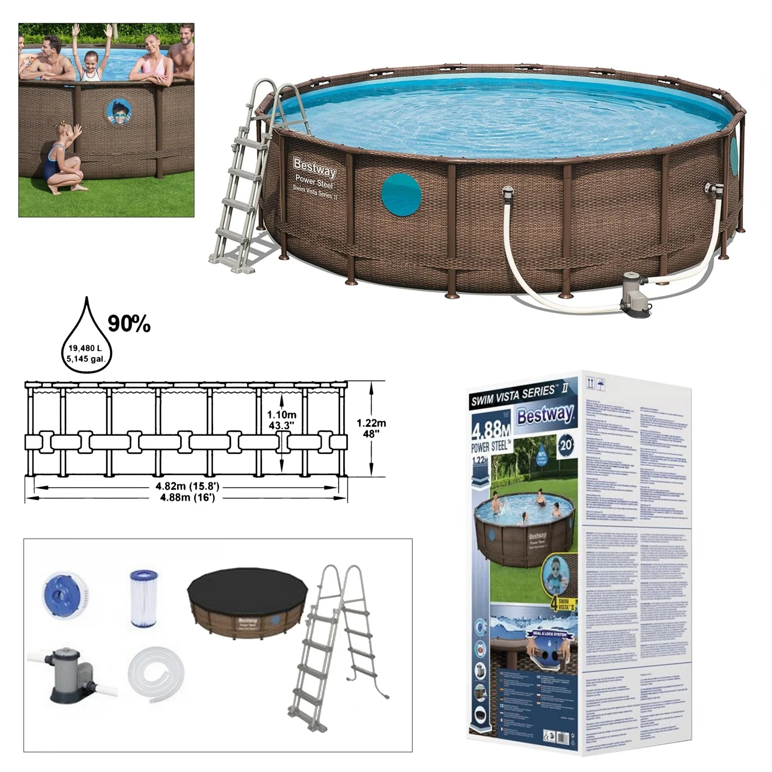 Piscina con Ojos de buey más filtro 488x122 cm