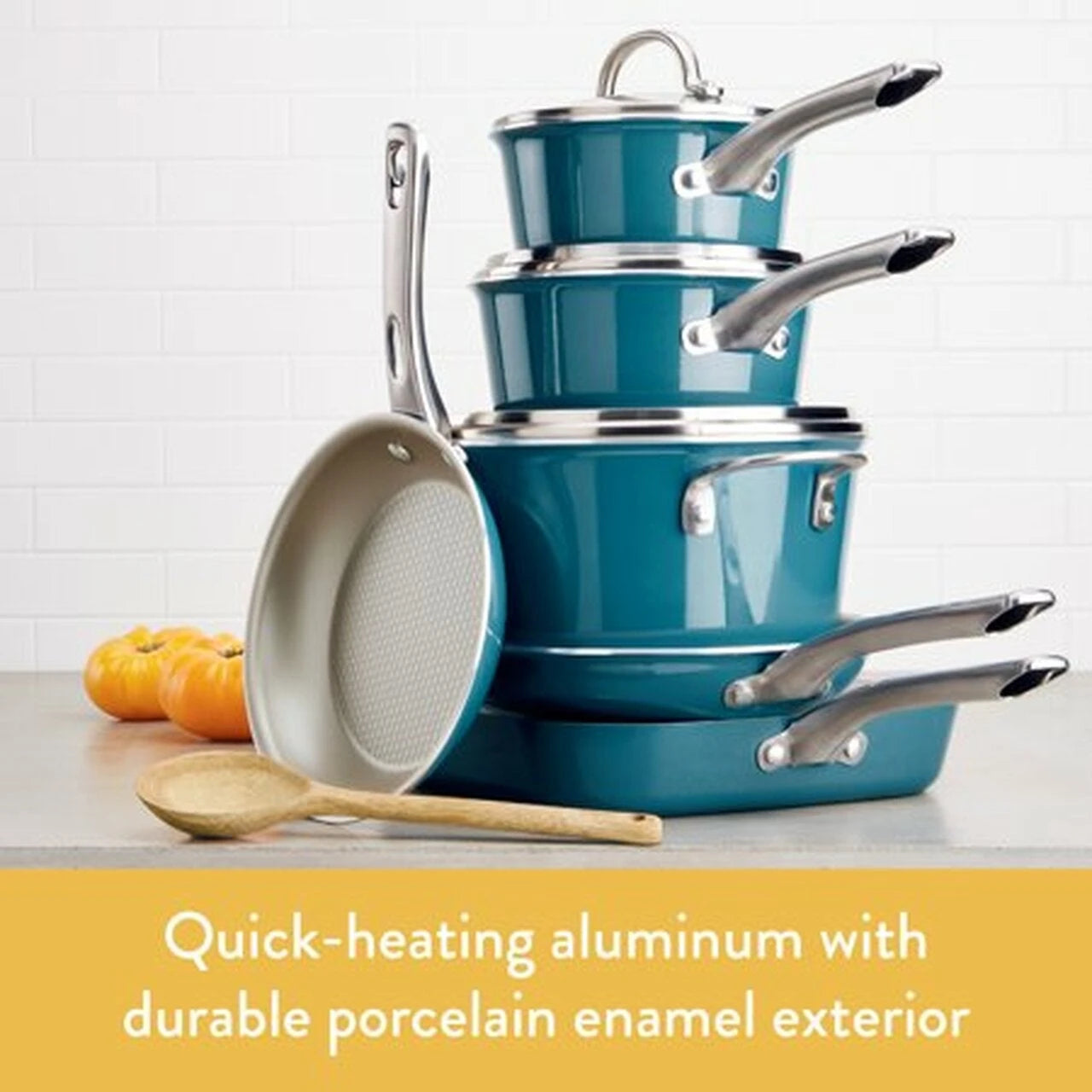 Juego de Ollas y Sartenes Antiadherentes de Porcelana Esmaltada de 10 Piezas Ayesha Curry, Azul
