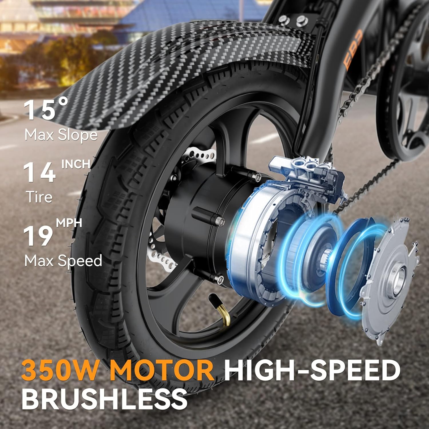 Jasion EB3 Bicicleta Eléctrica para Adultos – 21 mph, Motor Pico de 500W, Batería de 270Wh, Suspensión Trasera, 3 Niveles de Asistencia, Ebike Plegable de 14″ para Adultos y Adolescentes – Cumple con UL2849