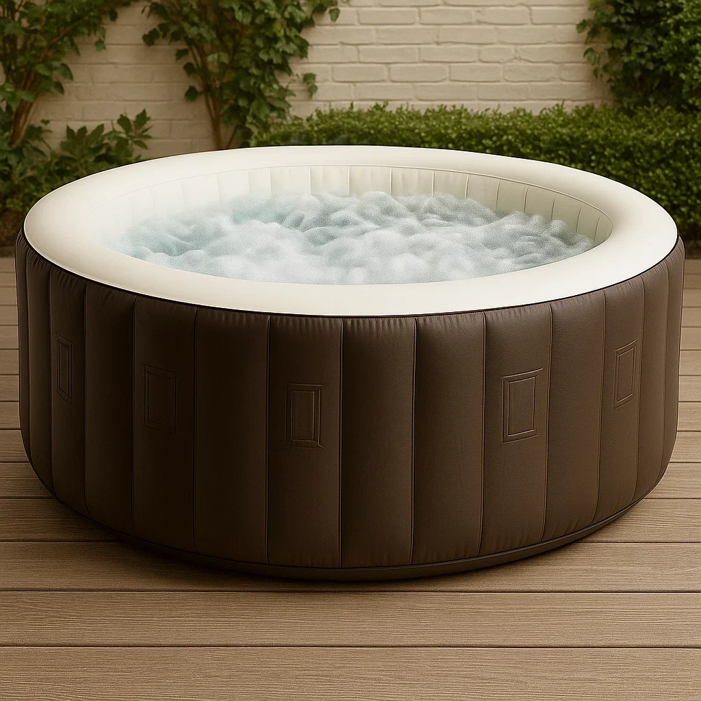 Spas hinchables 196x196x71 cm 4 plazas redondo marrón oscuro/blanco eKyirnX322jZ