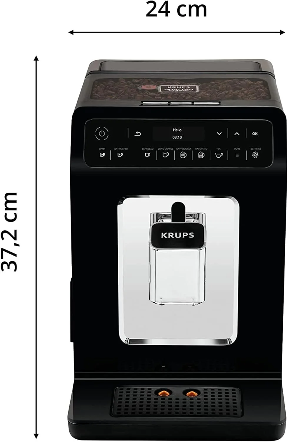 2025 Cafetera automática Krups Evidence | Pantalla OLED con tecnología Barista Quattro Force | 12 tipos de café | 3 variedades de té | capuchino con un solo toque | función para 2 tazas | color negro