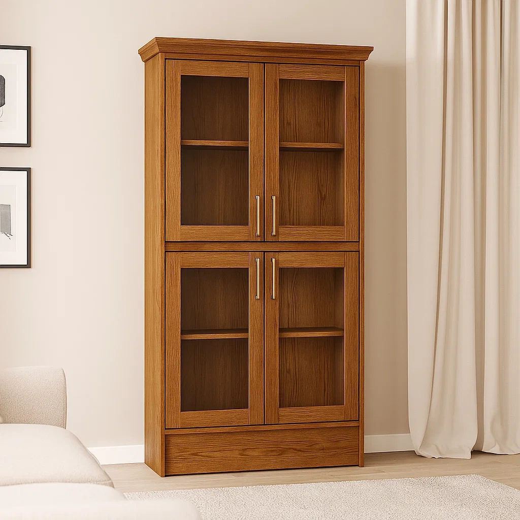 Vitrina con 4 puertas de cristal,madera aglomerada,color marrón,autoportante,para salón u oficina,vitrina 100x45x190 cm - Wert41Ef4blH