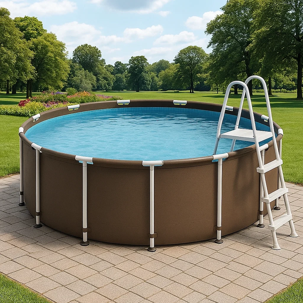 Piscina tubular redonda desmontable 358x98 cm Color marrón con filtro y escalera XWCmnny272Lt