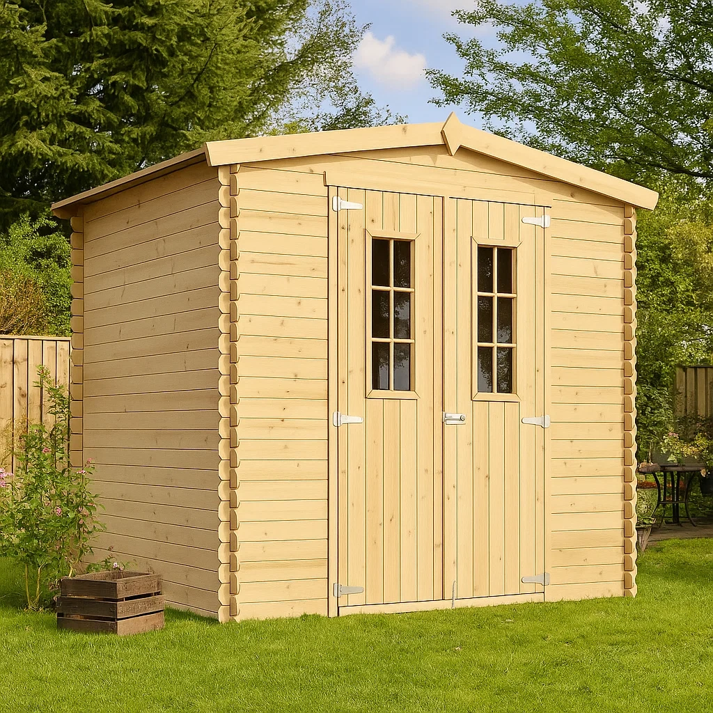 Caseta de jardín de madera natural con doble puerta acristalada,4,61 m² - krQLhgF146VM