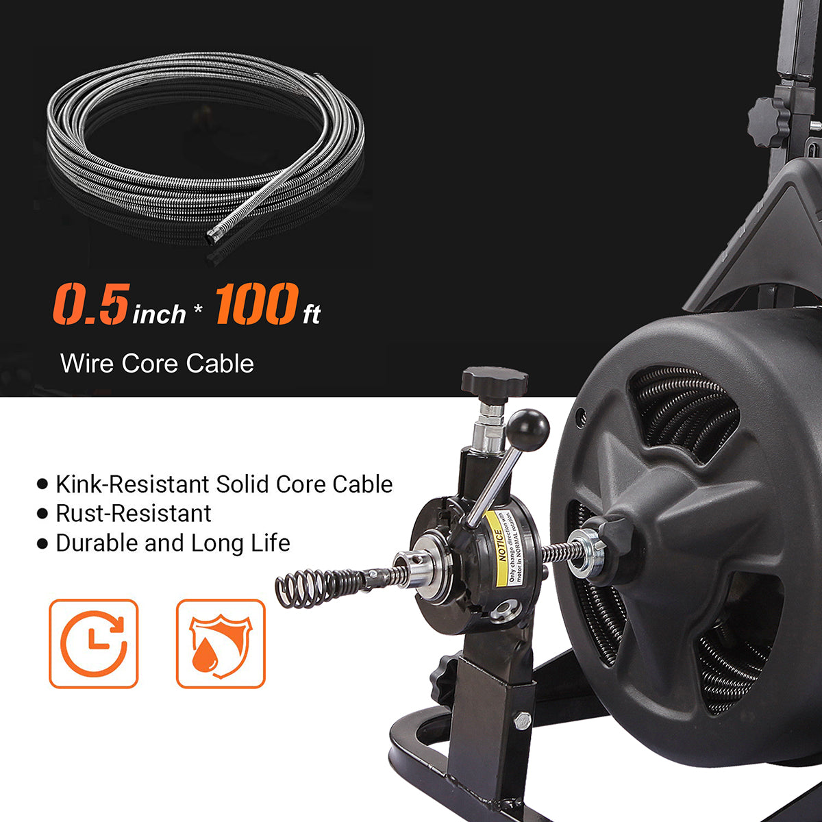 2025 XtremepowerUS 45078 - Limpiador eléctrico de desagües de 100 pies con accesorios, uso comercial