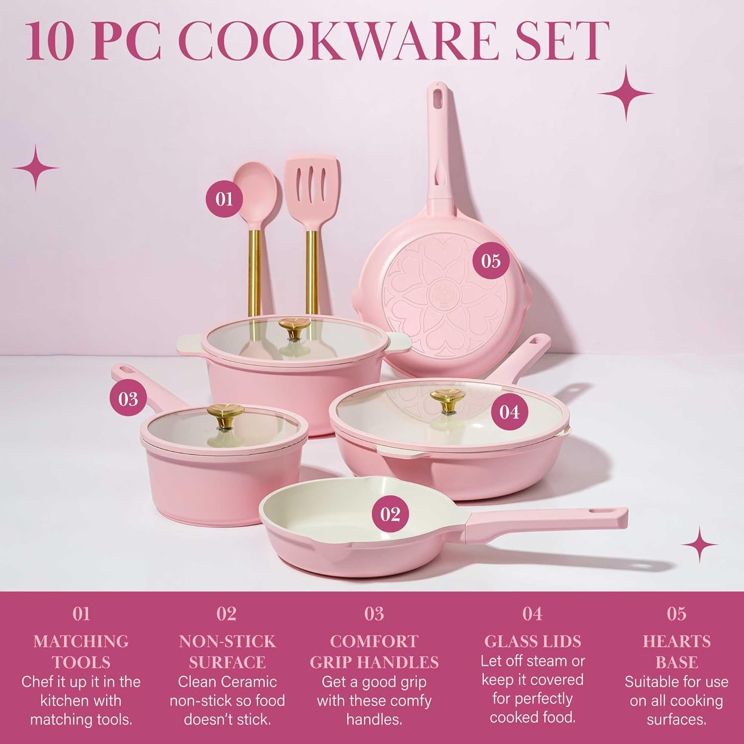 Paris Hilton Cast Aluminum Cookware Set, Pink