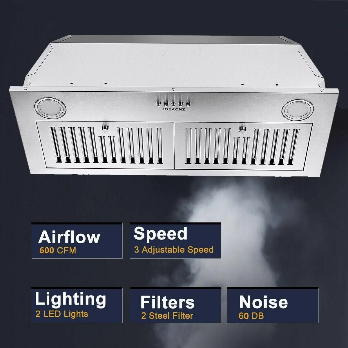 Campana extractora empotrada de 30 pulgadas con potente extractor de aire. 600 CFM