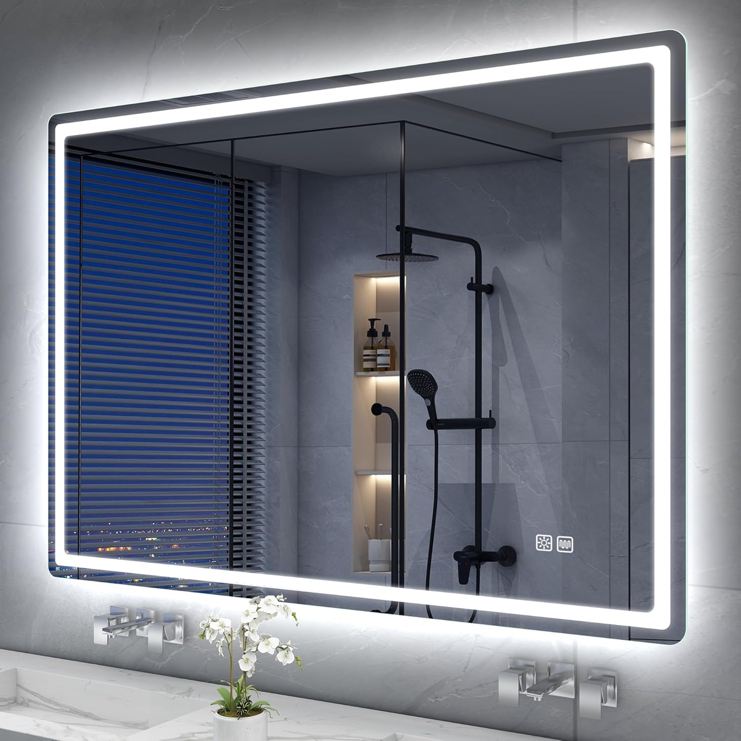 S'bagno Espejo-Baño-con-Luz 120x70cm, Espejo-Baño-LED-Bluetooth con Función Antivaho, 3000K/4000K/6500K, Regulable, Memoria, Cristal Templado HD, IP44-Espejos-de-Baño-con-LED, Horizontal/Vertical