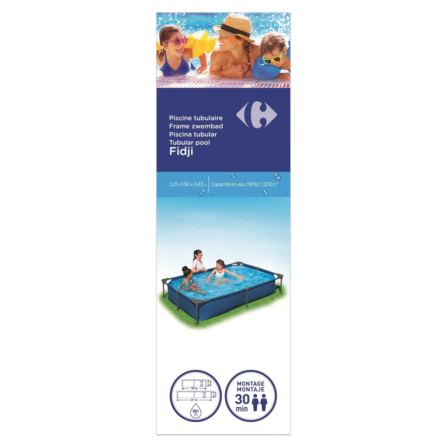 Piscina Rectangular Tubular 221x150x43 cm Fidji