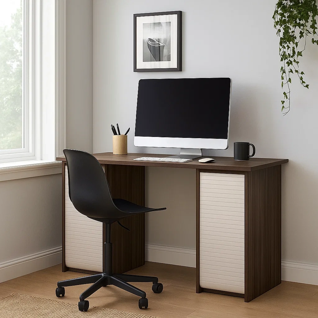 Escritorio para ordenador madera MDF marrón oscuro y blanco 120x45x75 cm - tqyEwuZ297Ul