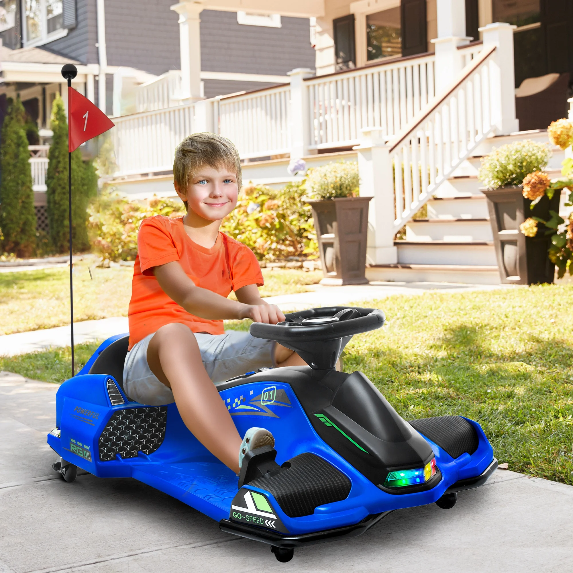 2025 Kart eléctrico Aosom 12 V con arranque progresivo. música y luces. azul.