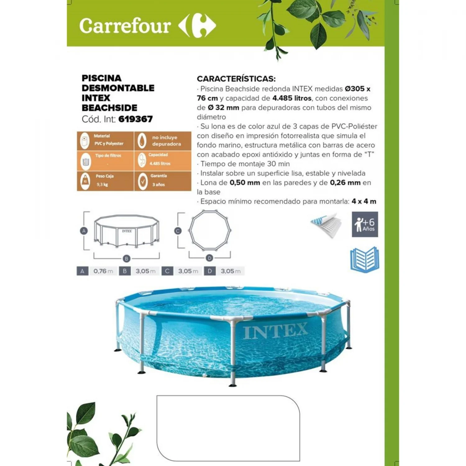 Piscina Redonda Tubular de Metal 305x76 cm Beachside Frame