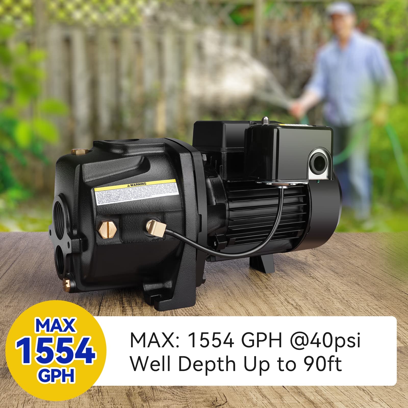 Acquaer Bomba de Chorro Convertible para Pozo Poco Profundo/Profundo de 1HP, Hierro Fundido con Kit de Eyector, Profundidad del Pozo Hasta 7.5 m o 27 m, Voltaje Dual 115V/230V, Interruptor de Presión Automático