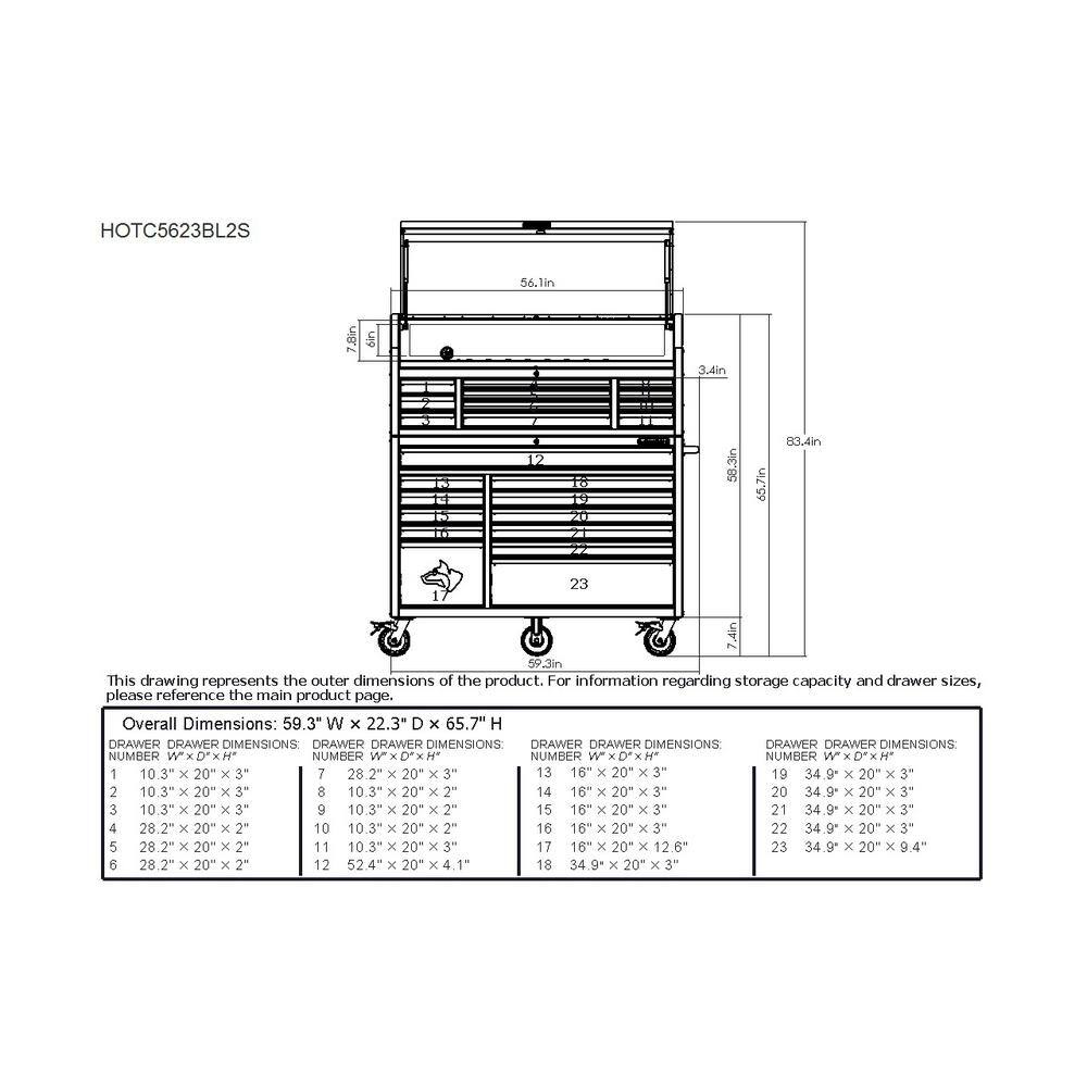2025 Husky Caja de Herramientas Combinada con Ruedas de 23 Cajones – 56 plg (An) x 22 plg (Pr) en Azul Mate
