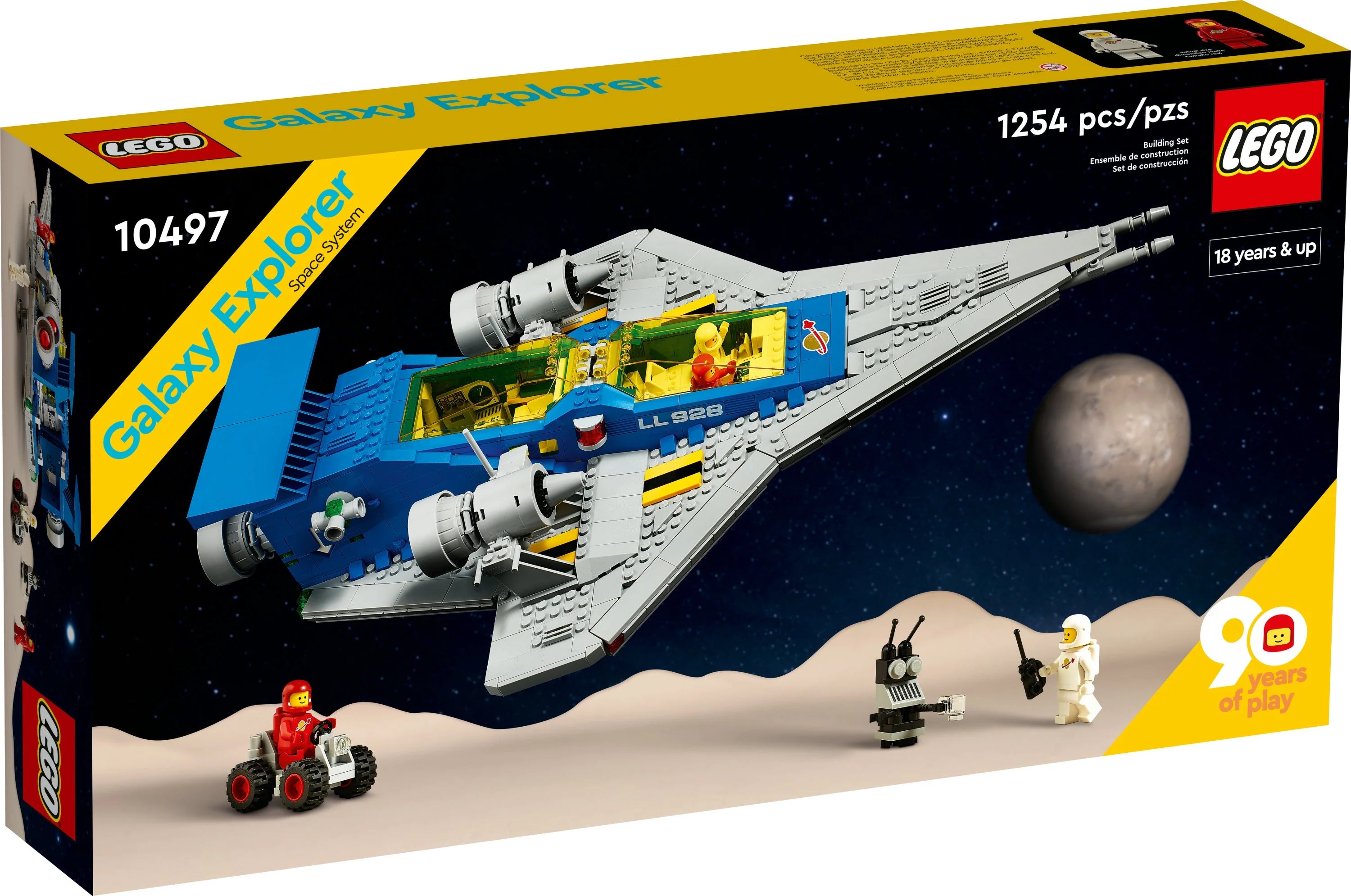 LEGO Icons Explorador Galáctico 10497 – Edición Coleccionable del 90.º Aniversario, Nave Espacial Clásica con Figuras de Astronautas, Set de Construcción para Adultos, Idea de Regalo para Fans del Espacio