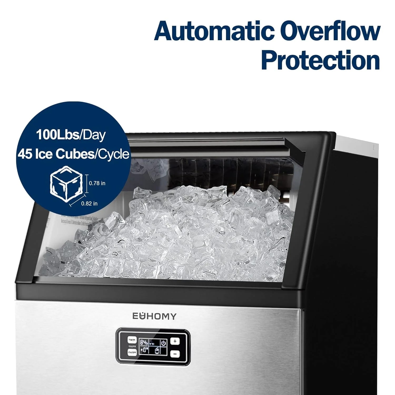 2025 Máquina de hielo comercial EUHOMY, 45 kg/24 h, aparato bajo mueble en acero inoxidable