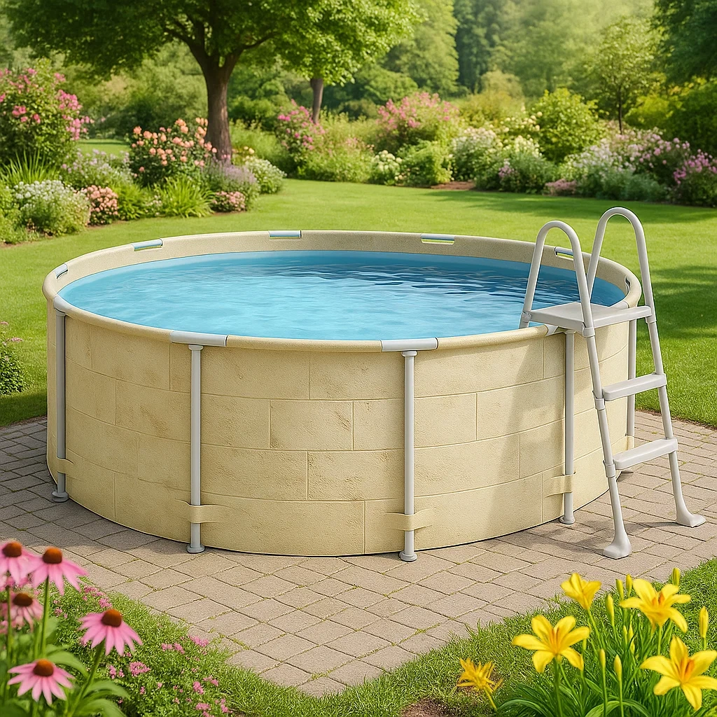 Piscina tubular redonda 358x98 cm color beige con filtro y escalera wfpgIcL259dK