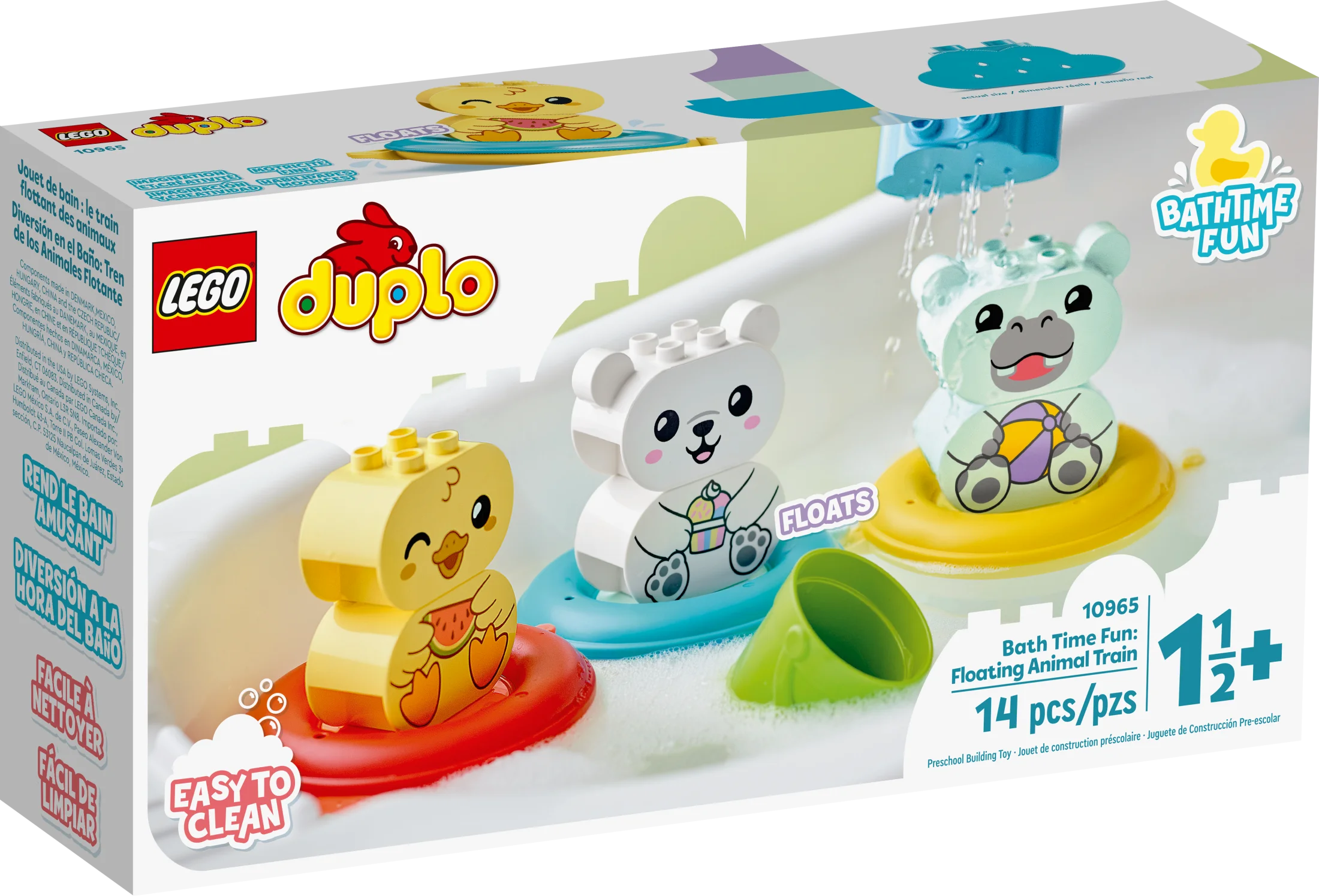 LEGO DUPLO 10965 – Diversión en la hora del baño, Tren de Animales Flotante, Juguete Acuático para Bebés y Niños Pequeños de 1,5 a 3 Años con Pato, Hipopótamo y Oso Polar, Fácil de Limpiar, Excelente Juguete Flotante para la Tina