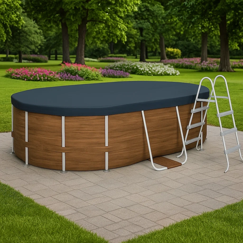 Piscina desmontable de acero tubular ovalada 418x243x98 cm, color marrón/blanco, incluye escalera CvtFTEw128zt