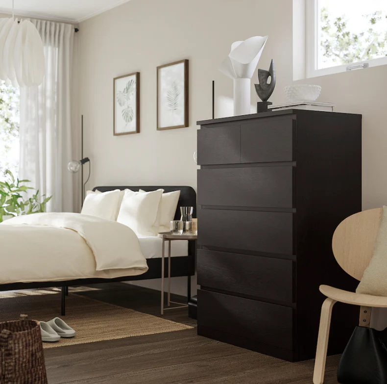 Cómoda MALM de 6 cajones de IKEA, negro-marrón, 80x123 cm