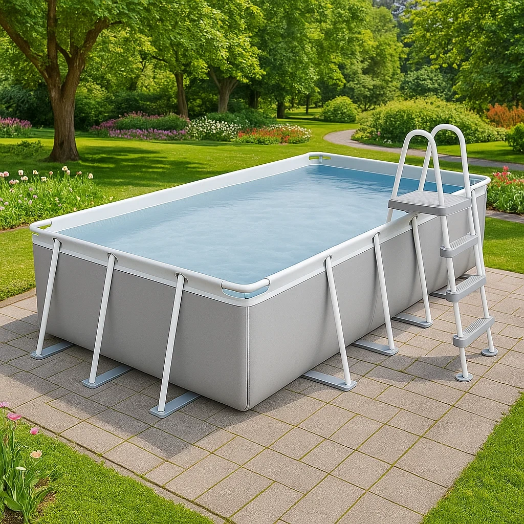 Piscina tubular rectangular 532x265x119 cm Gris/Blanco con filtro y escalera rOlZYbu190UU