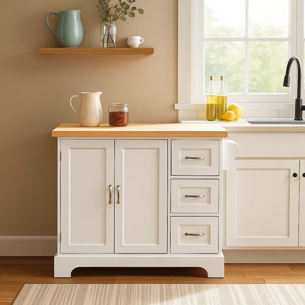 Isla cocina rectangular,con armario y cajones de madera MDF,color blanco y roble,sin ruedas,100x45x85 cm,para cocina clásica. - euh282OIIPXL