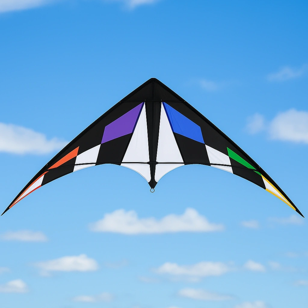 Cometa de 4 líneas diseño geométrico negro/morado/acero para exteriores 180cm x 60cm x 3cm - TjLOHns212tE