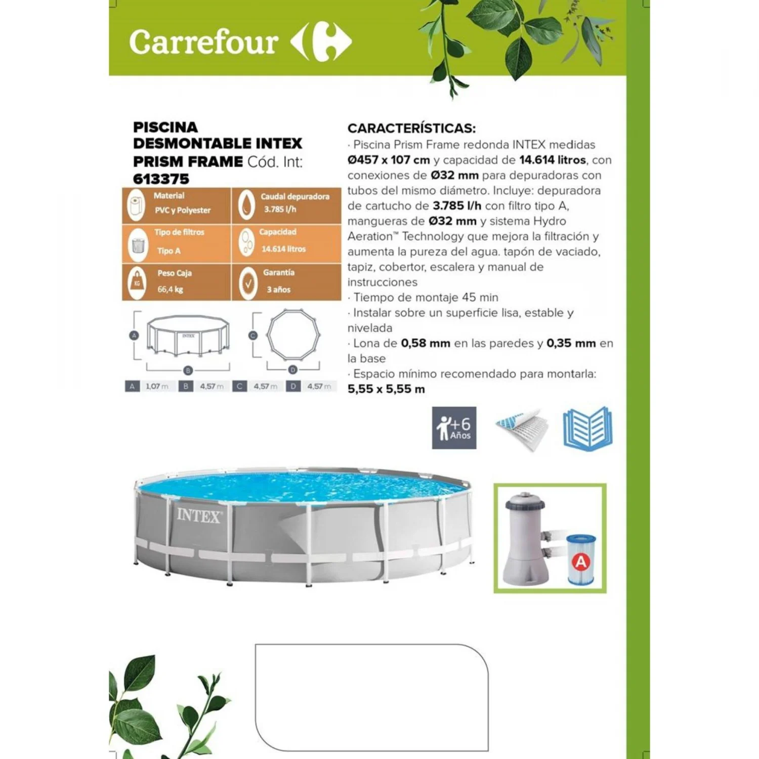 Piscina Redonda con Bomba, Filtro y Escaleras 457x107 cm Prism Frame