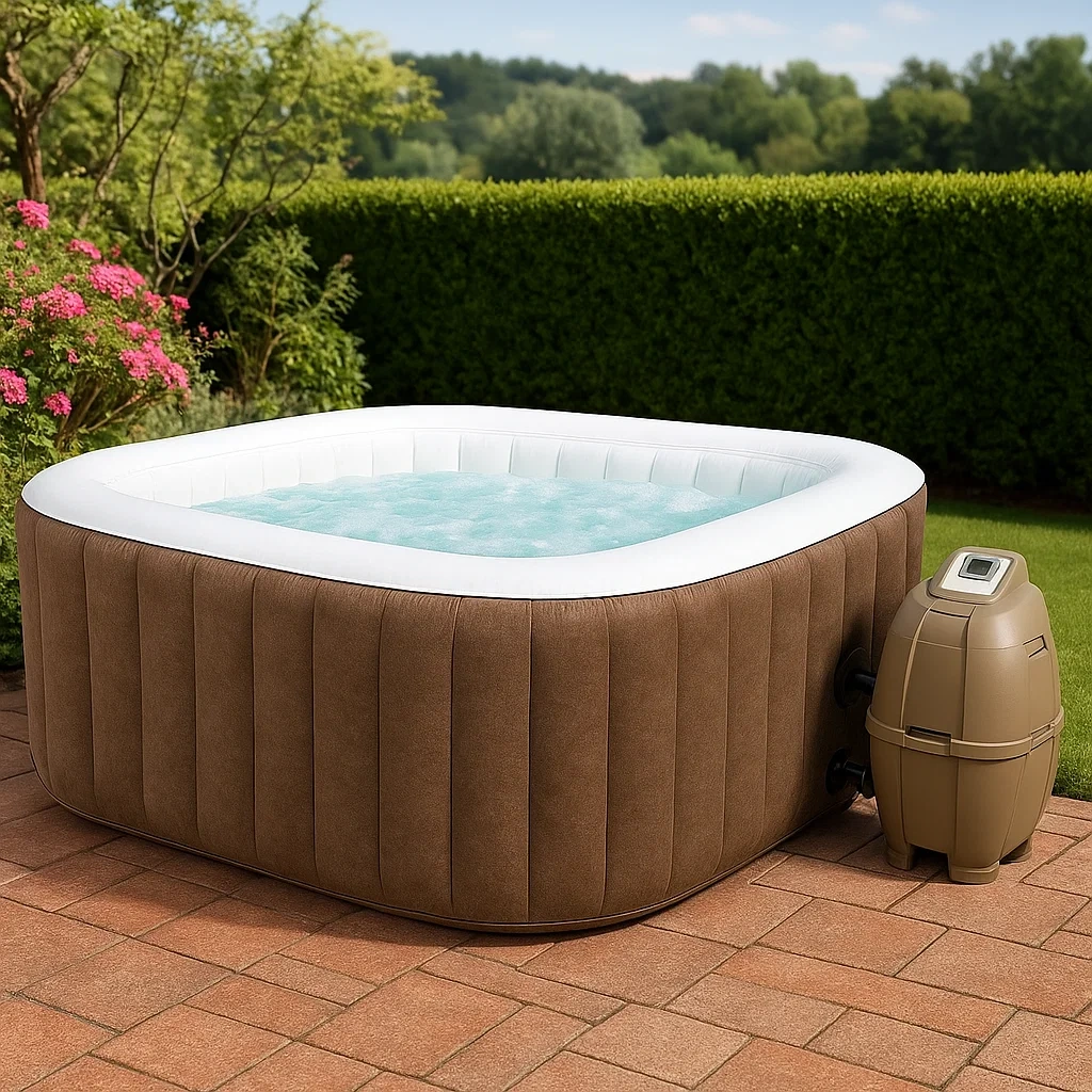 Spas hinchables 185x185x71 cm 6 plazas cuadrado marrón/blanco QMjTzJL346Ue