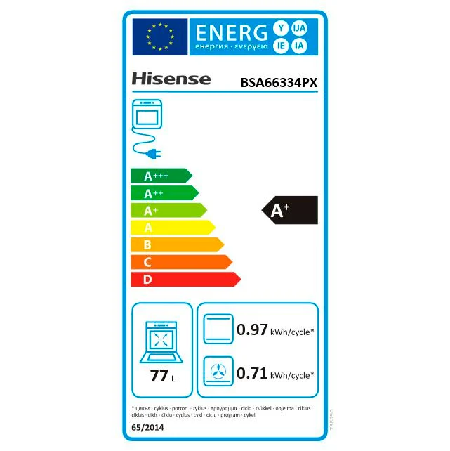 Horno Multifunción Hisense BSA66334PX, 3,5 kW, 77 L, Apertura Abatible, 9 Funciones de Cocción, Eficiencia A+ - Gris
