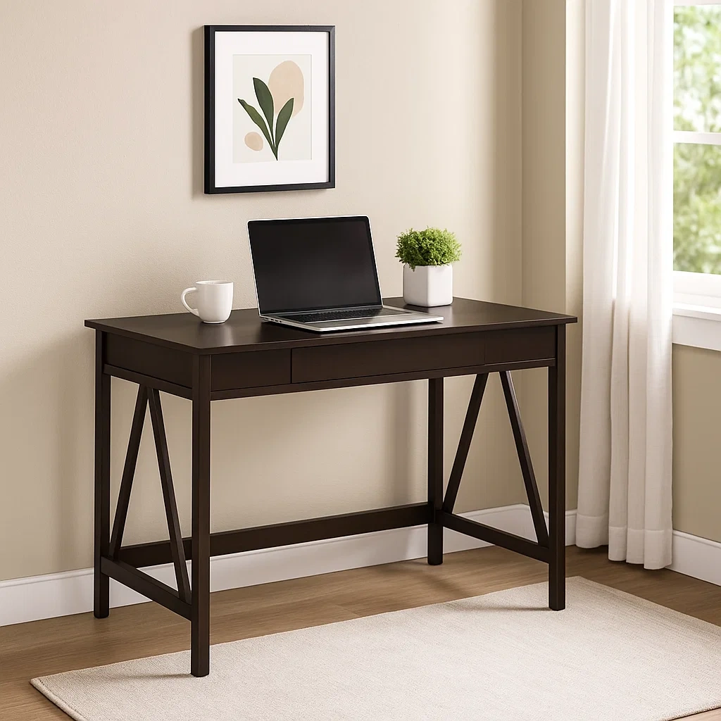 Escritorio para ordenador MDF marrón oscuro con 1 cajón 100x50x76 cm - xJYlQoN309Sa