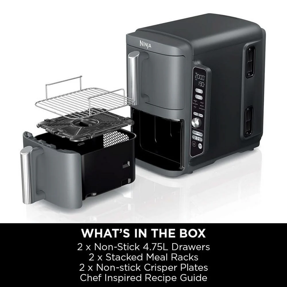 2025 Freidora de Aire Caliente Ninja Double Stack XL 2 Cajones 9,5L – Gris SL400UK