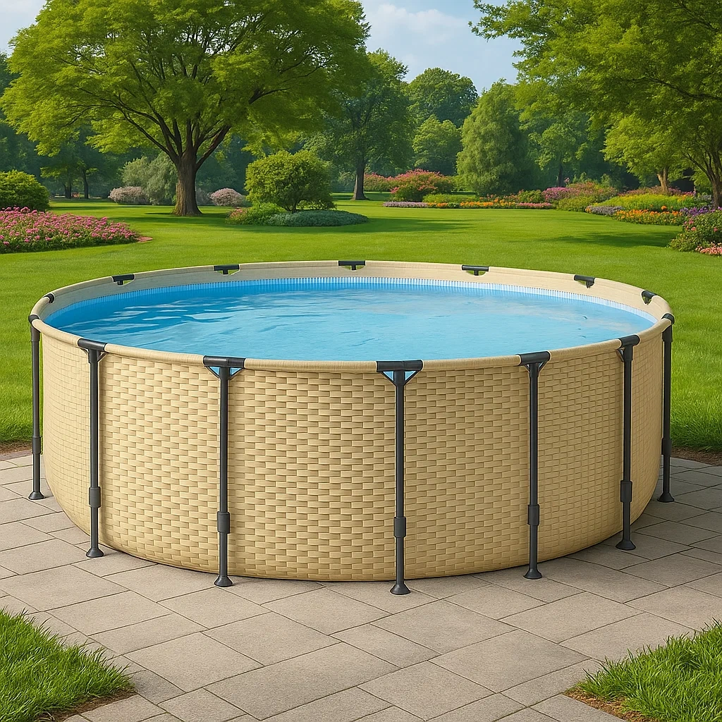 Piscina tubular redonda desmontable 358x98 cm color madera con filtro y escalera dwfCICR264iL