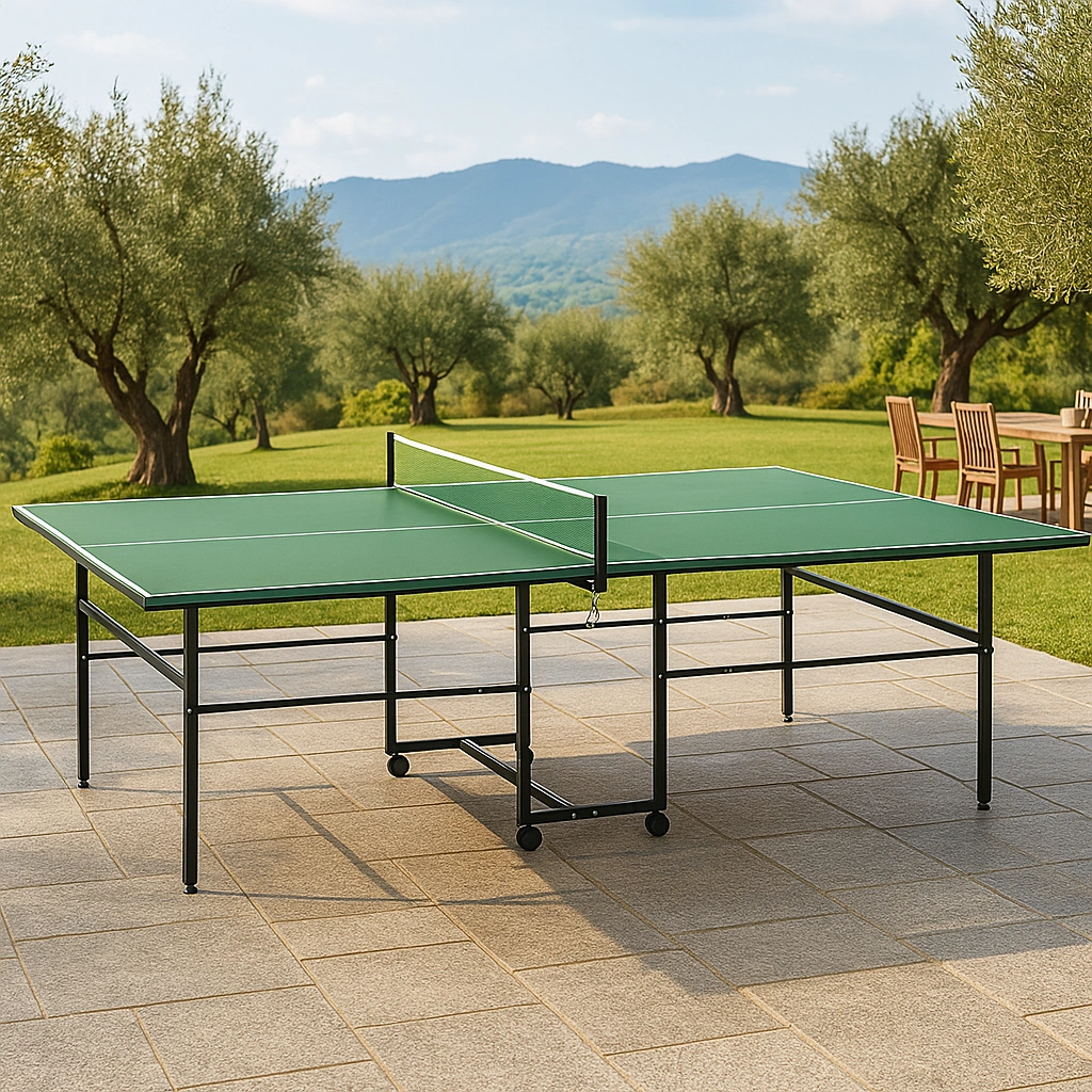 Mesa de ping pong verde con estructura metálica negra para interior y exterior 274x152.5x76 cm