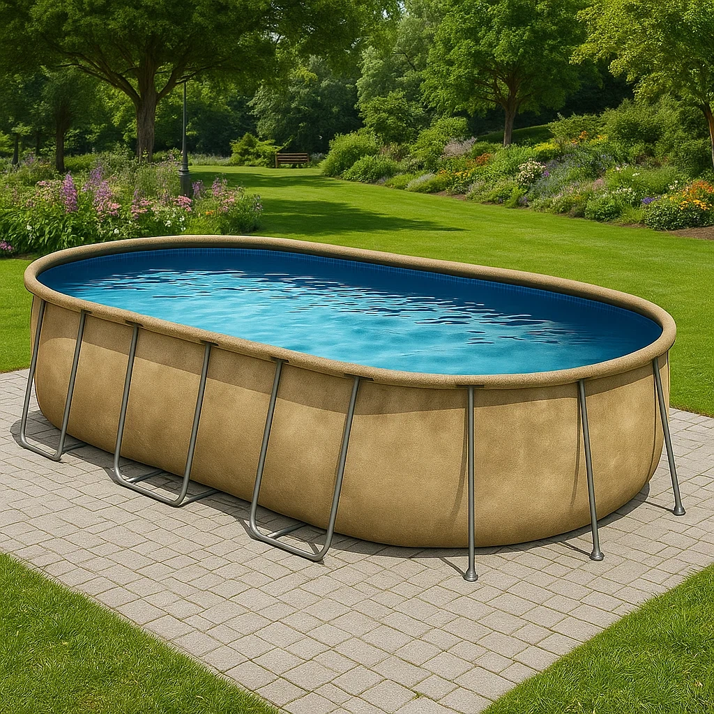 Piscina tubular ovalada desmontable con estructura de acero 472x286x104 cm beige/azul  hEvJMaK154kr