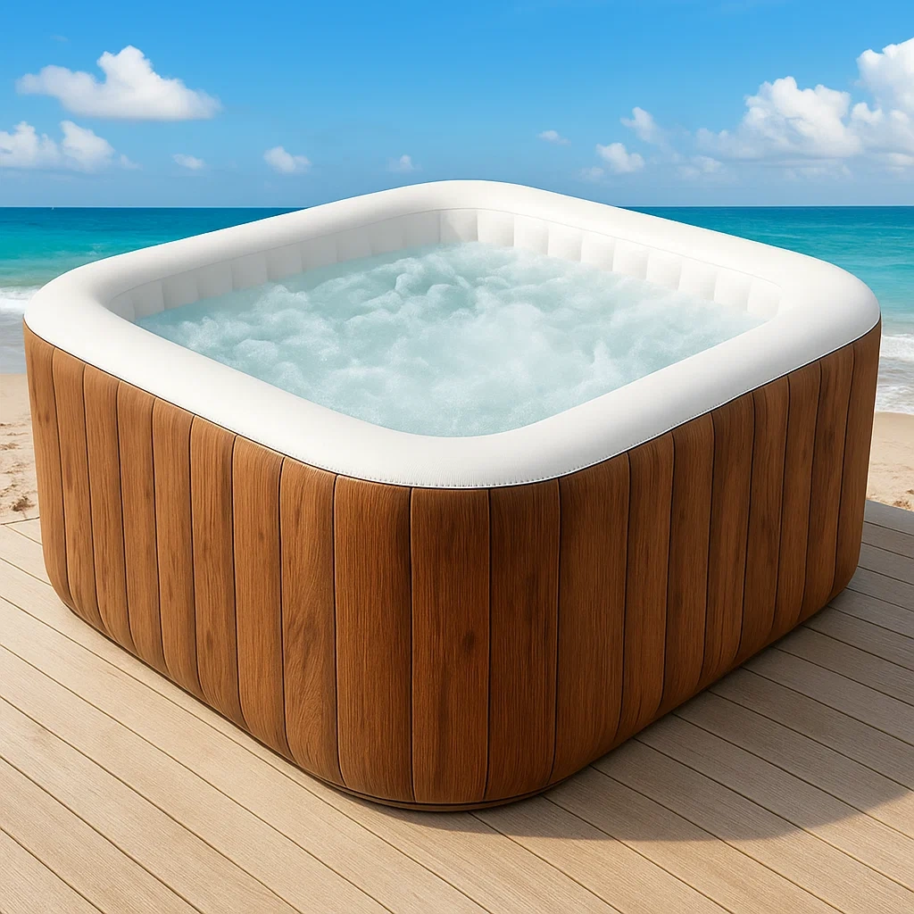 Spas hinchables, 196x196x71 cm, 4 personas, cuadrado, color madera/ blanco RnhNsRH366bK