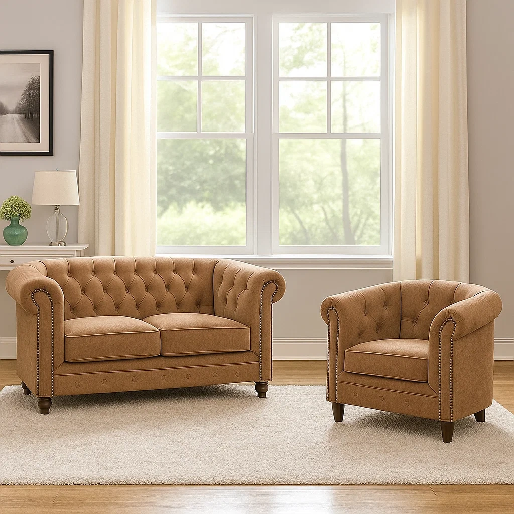 Conjunto sofás,2 plazas y 1 plaza,estructura de madera,relleno de espuma de alta densidad,tapizado en terciopelo,color marrón caramelo,para salón u oficina,sofá de 2 plazas 150x80x78 cm,sofá de 1 plaza 85x80x78 cm - CsHUyXK31ao3