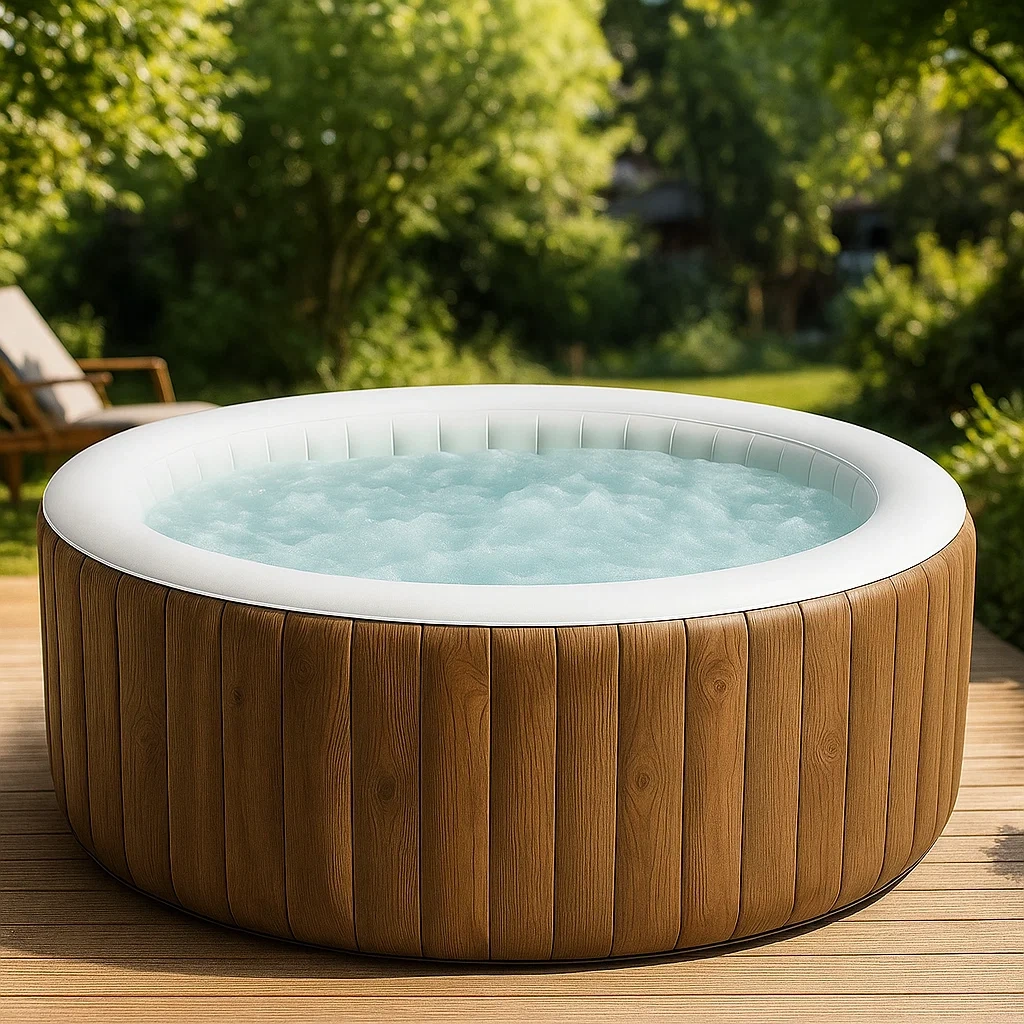 Spas hinchables 196x196x71 cm 4 personas redondo marrón/Blanco AXwWuBX343Xb